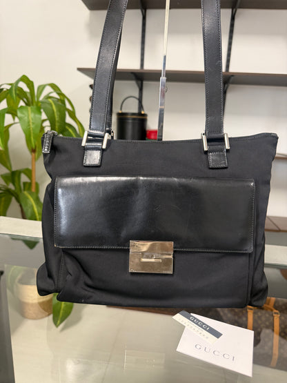 Gucci Black Nylon and Leather Shoulder Bag