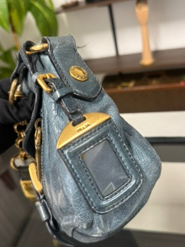 Prada Blue Leather Chain Shoulder Bag with Gold-Tone Hardware