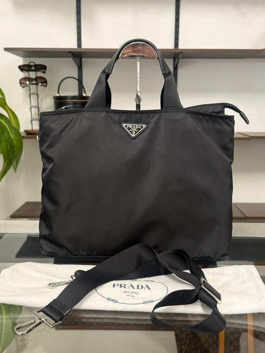 Prada Black Nylon Large Two-Way Handbag and Shoulder Bag