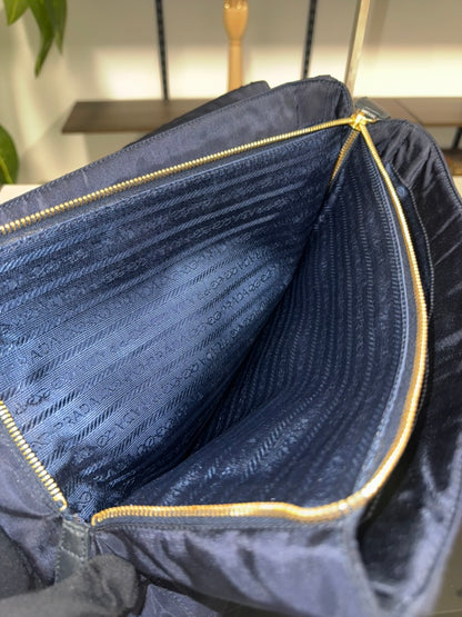 Vintage 1995 Prada Tessuto Catena Navy Blue Nylon Chain Shoulder Bag 240-9