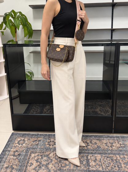 LOUIS VUITTON Multi Pochette Accessoires in Monogram Pink Strap