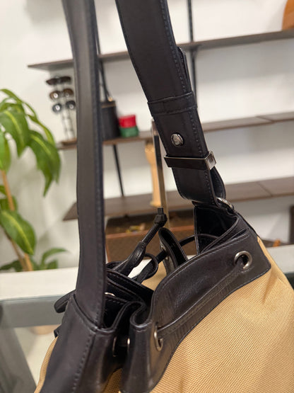 Saint Laurent Beige and Black Nylon Leather Shoulder Bag YSL