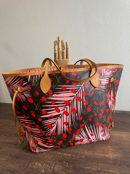 LOUIS VUITTON LIMITED EDITION NEVERFULL MM JUNGLE DOTS MONOGRAM SUGAR PINK POPPY