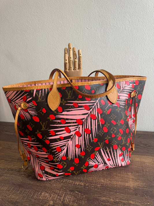 LOUIS VUITTON LIMITED EDITION NEVERFULL MM JUNGLE DOTS MONOGRAM SUGAR PINK POPPY