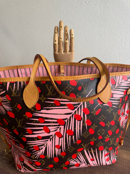 LOUIS VUITTON LIMITED EDITION NEVERFULL MM JUNGLE DOTS MONOGRAM SUGAR PINK POPPY
