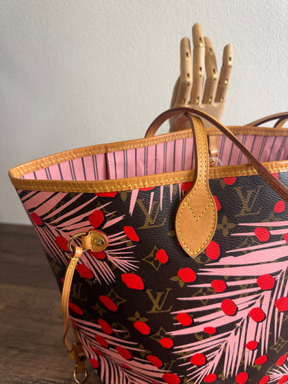 LOUIS VUITTON LIMITED EDITION NEVERFULL MM JUNGLE DOTS MONOGRAM SUGAR PINK POPPY