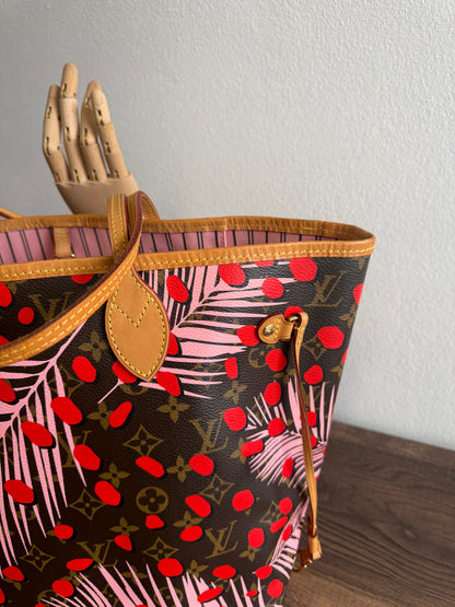 LOUIS VUITTON LIMITED EDITION NEVERFULL MM JUNGLE DOTS MONOGRAM SUGAR PINK POPPY