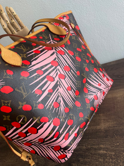 LOUIS VUITTON LIMITED EDITION NEVERFULL MM JUNGLE DOTS MONOGRAM SUGAR PINK POPPY