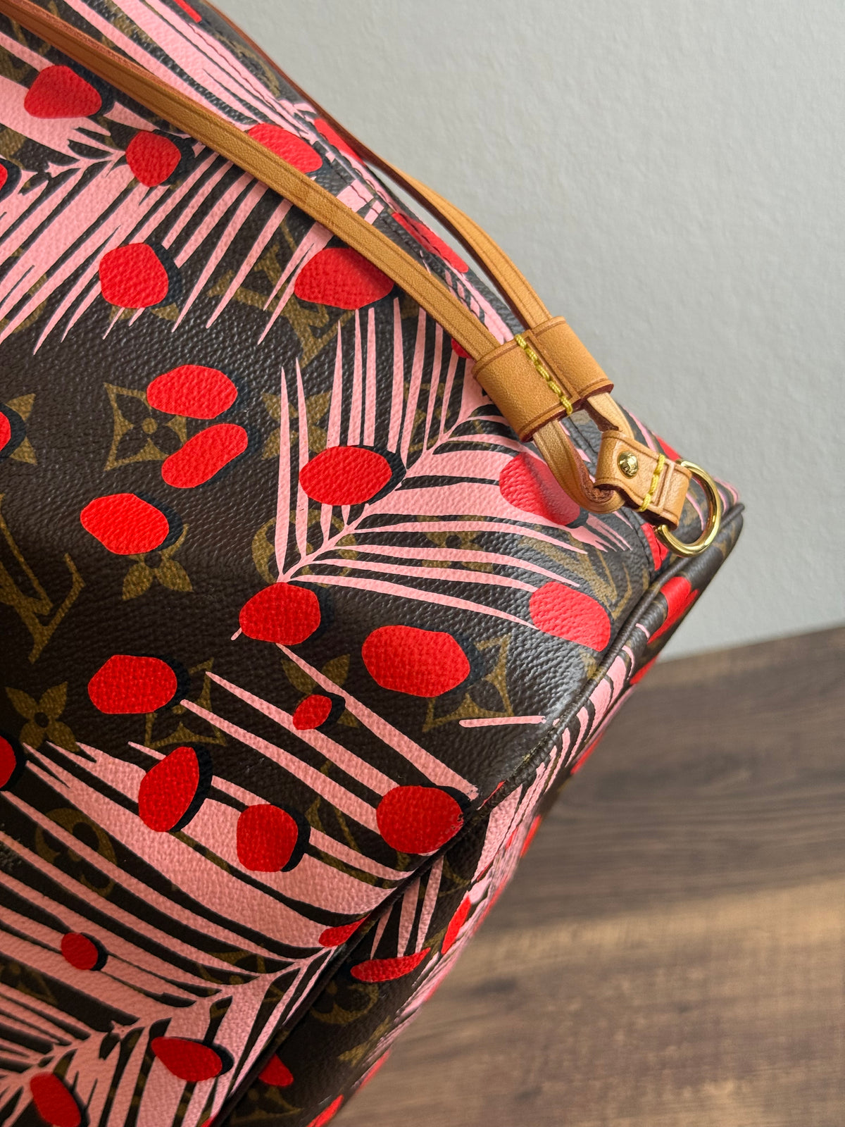 LOUIS VUITTON LIMITED EDITION NEVERFULL MM JUNGLE DOTS MONOGRAM SUGAR PINK POPPY