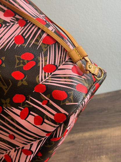 LOUIS VUITTON LIMITED EDITION NEVERFULL MM JUNGLE DOTS MONOGRAM SUGAR PINK POPPY