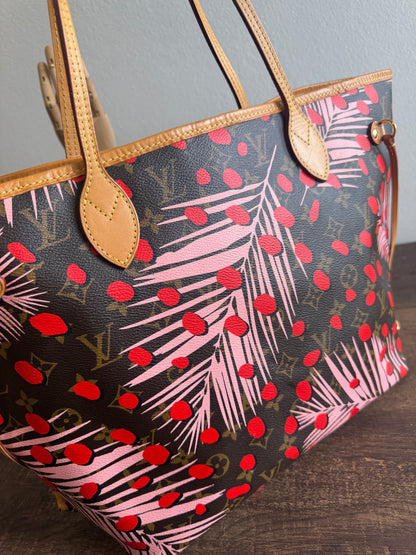 LOUIS VUITTON LIMITED EDITION NEVERFULL MM JUNGLE DOTS MONOGRAM SUGAR PINK POPPY
