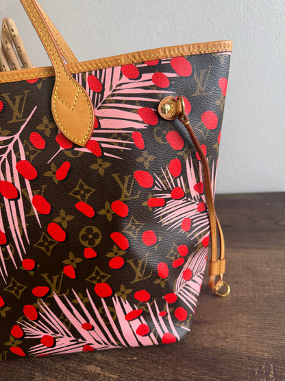 LOUIS VUITTON LIMITED EDITION NEVERFULL MM JUNGLE DOTS MONOGRAM SUGAR PINK POPPY