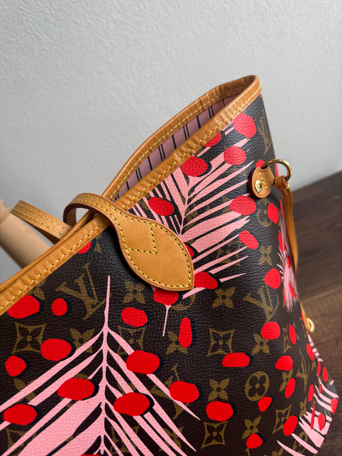 LOUIS VUITTON LIMITED EDITION NEVERFULL MM JUNGLE DOTS MONOGRAM SUGAR PINK POPPY