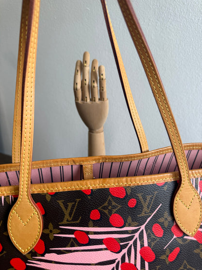 LOUIS VUITTON LIMITED EDITION NEVERFULL MM JUNGLE DOTS MONOGRAM SUGAR PINK POPPY