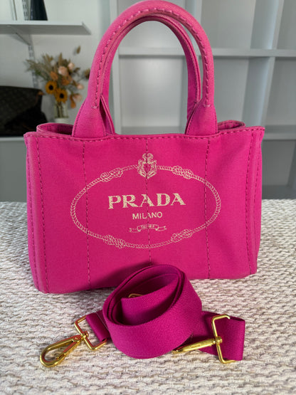 Pink Canapa Canvas Logo-Print Small Tote Bag