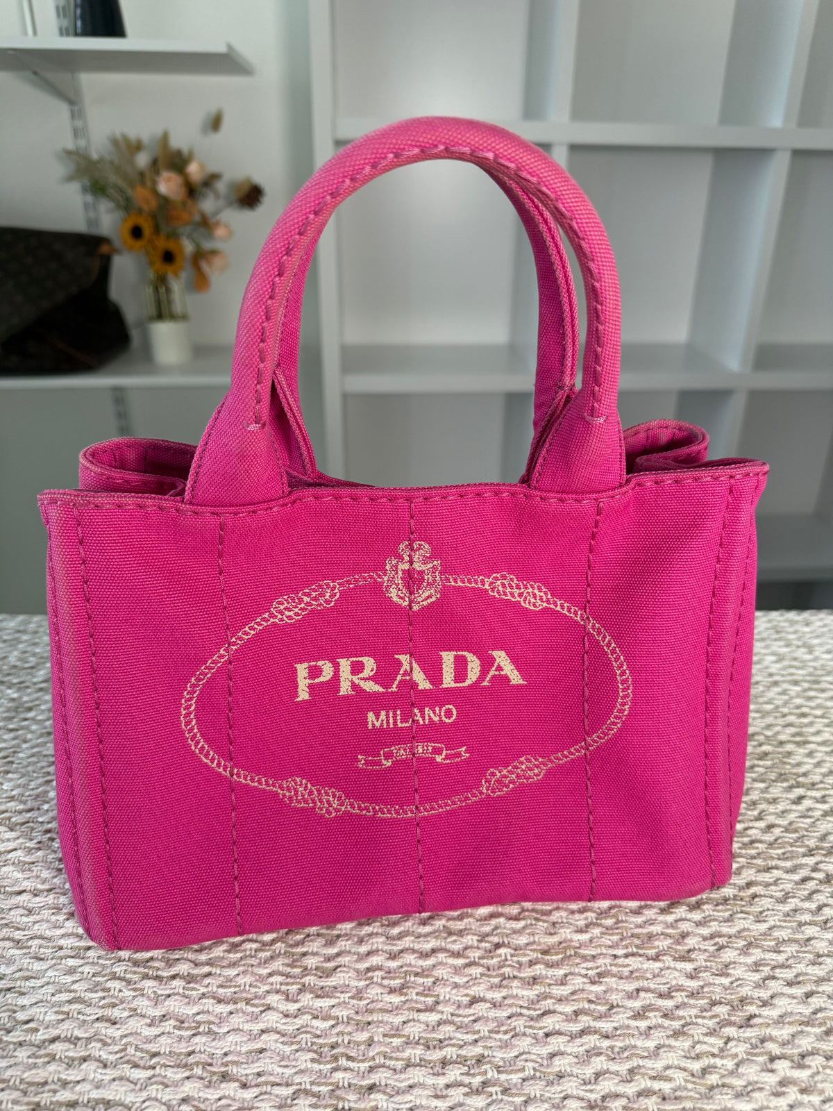 Pink Canapa Canvas Logo-Print Small Tote Bag