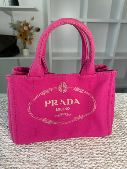 Pink Canapa Canvas Logo-Print Small Tote Bag