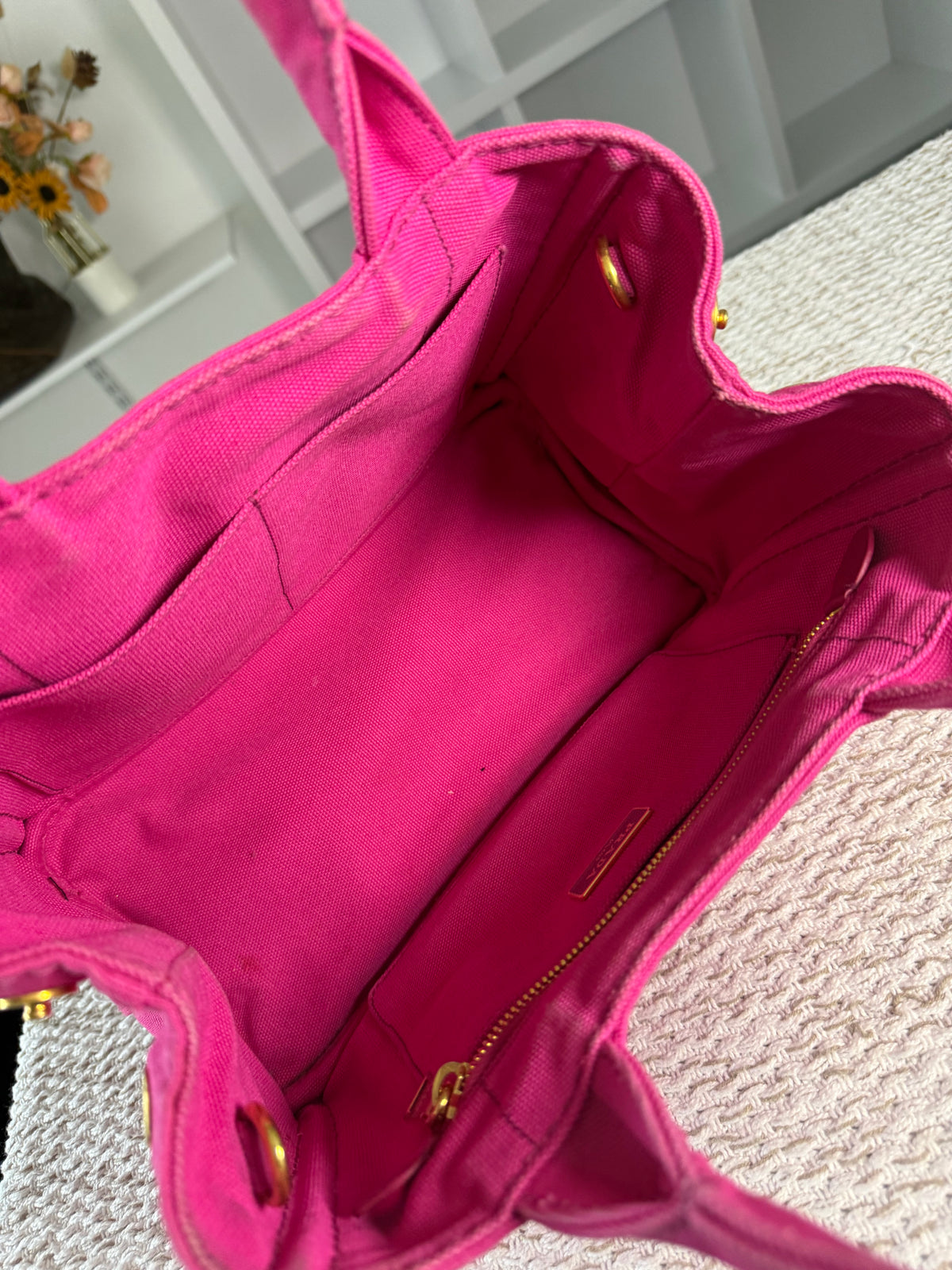 Pink Canapa Canvas Logo-Print Small Tote Bag