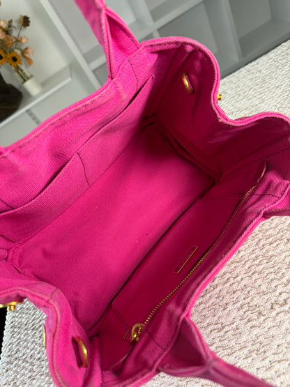 Pink Canapa Canvas Logo-Print Small Tote Bag