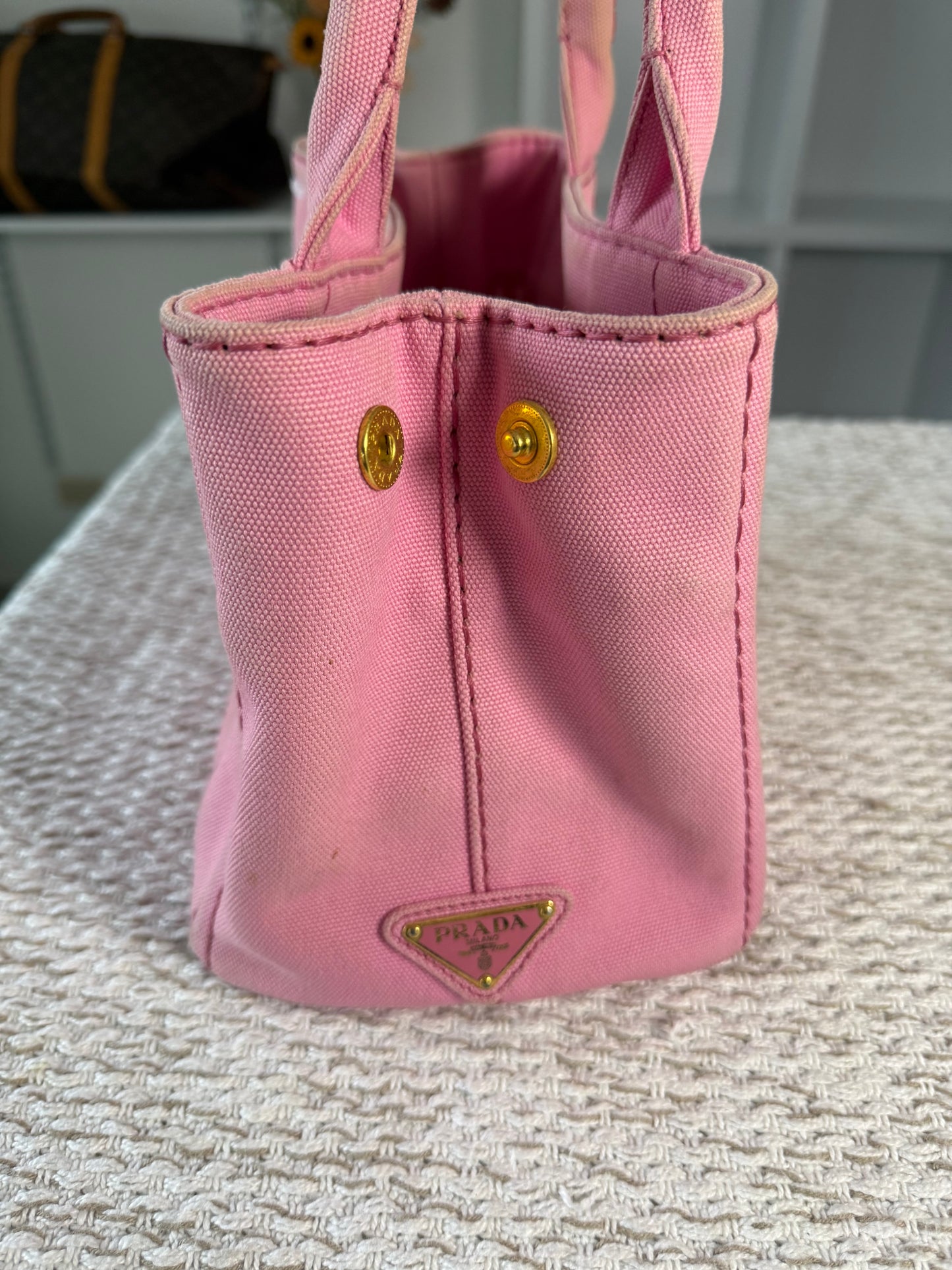PRADA PINK CANAPA CANVAS LOGO-PRINT SMALL TOTE BAG