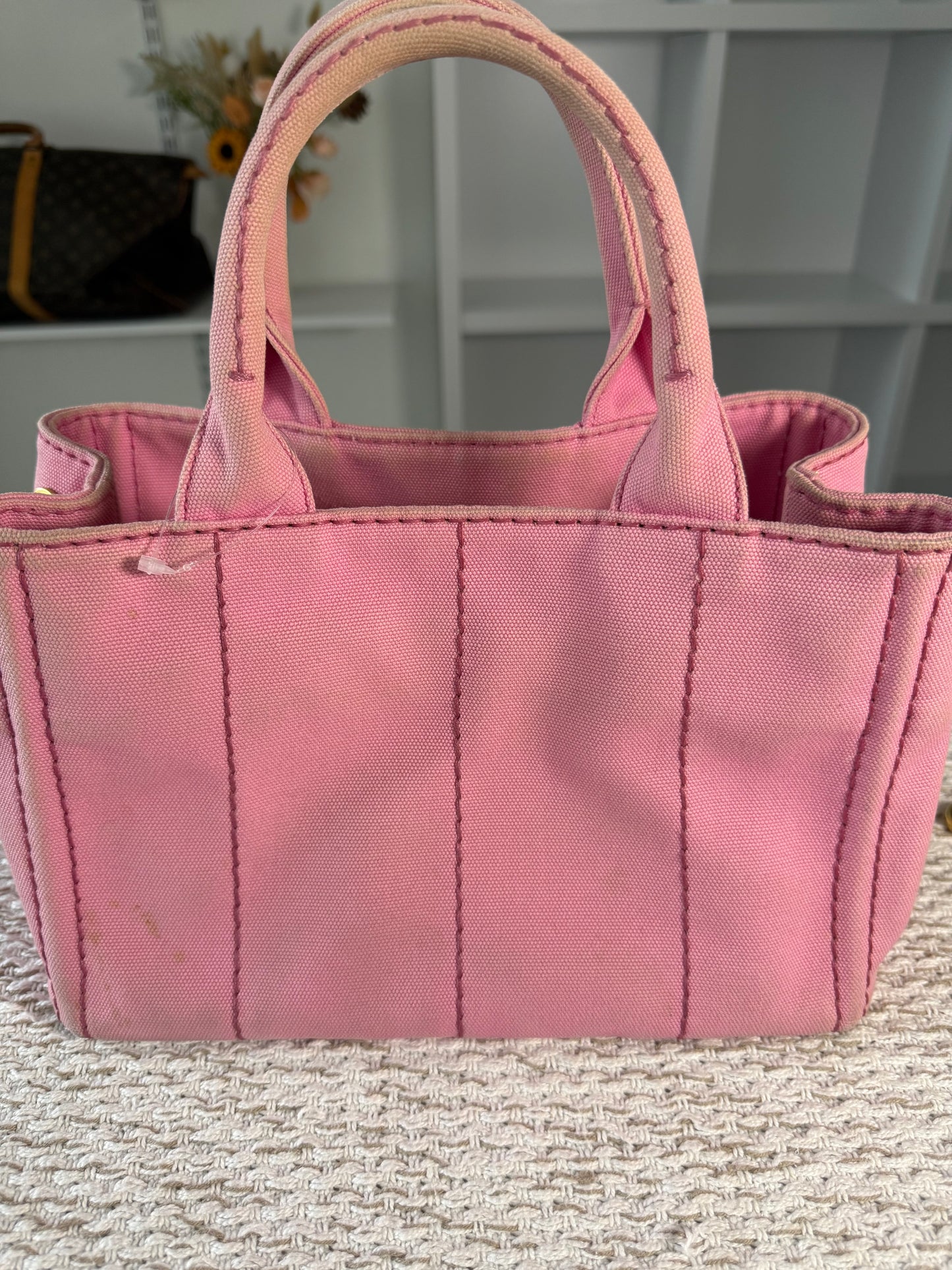 PRADA PINK CANAPA CANVAS LOGO-PRINT SMALL TOTE BAG