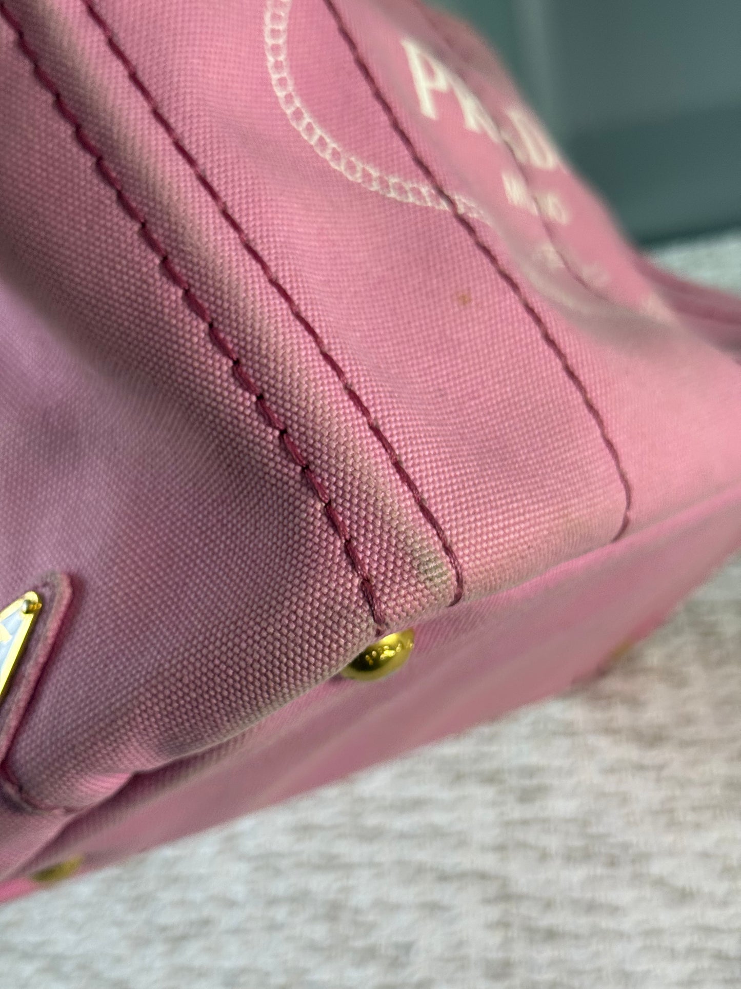 PRADA PINK CANAPA CANVAS LOGO-PRINT SMALL TOTE BAG