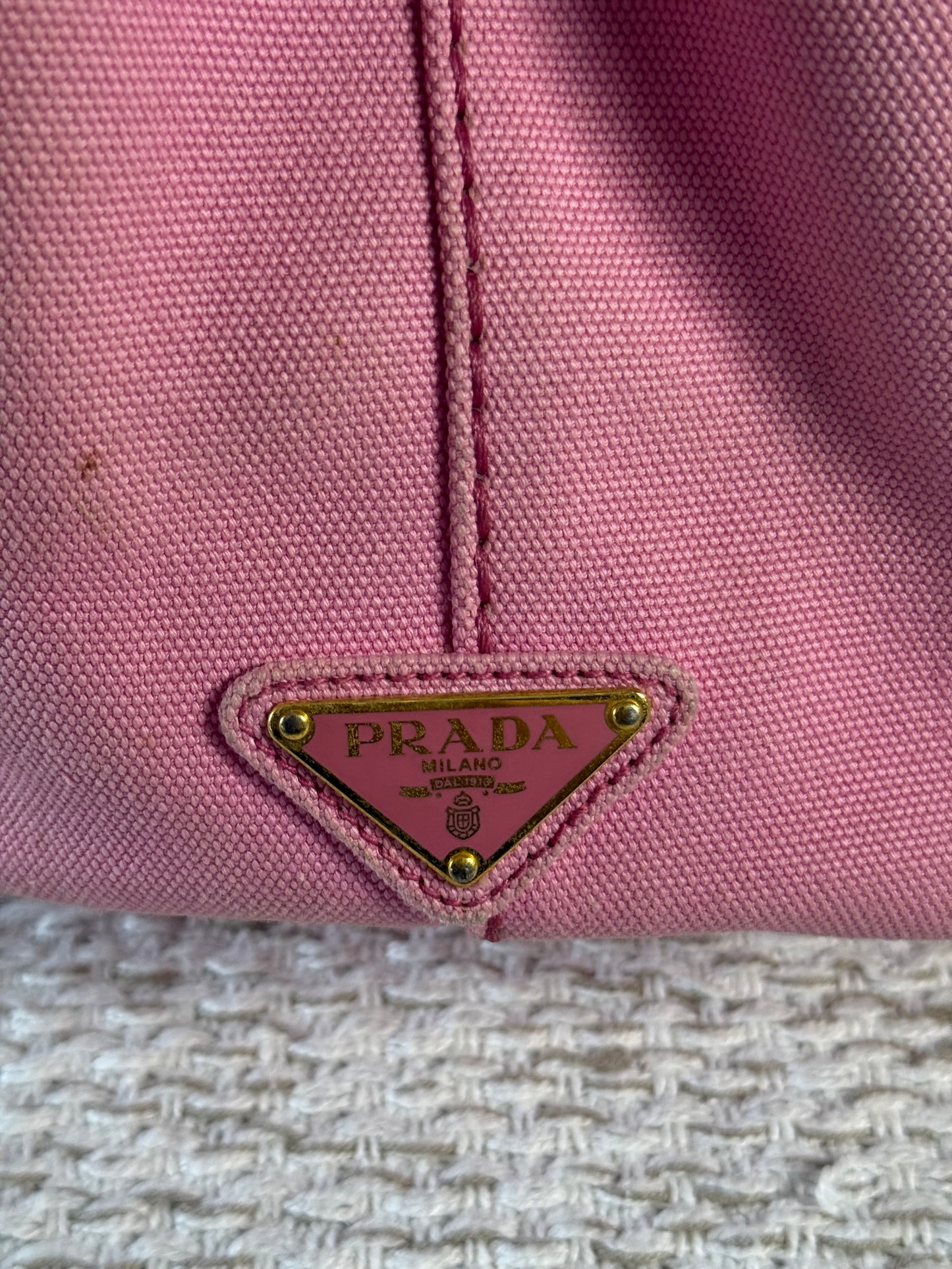 PRADA PINK CANAPA CANVAS LOGO-PRINT SMALL TOTE BAG