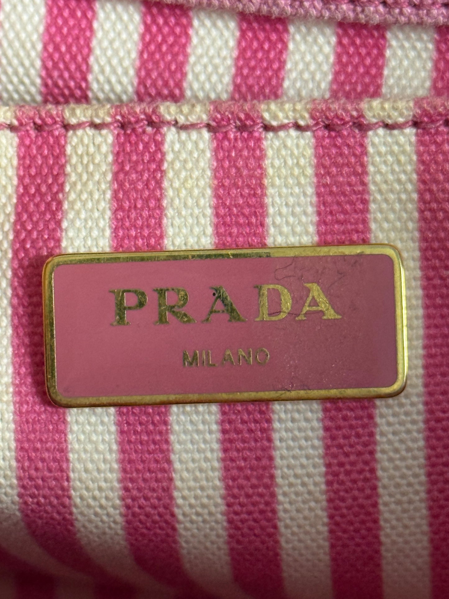 PRADA PINK CANAPA CANVAS LOGO-PRINT SMALL TOTE BAG