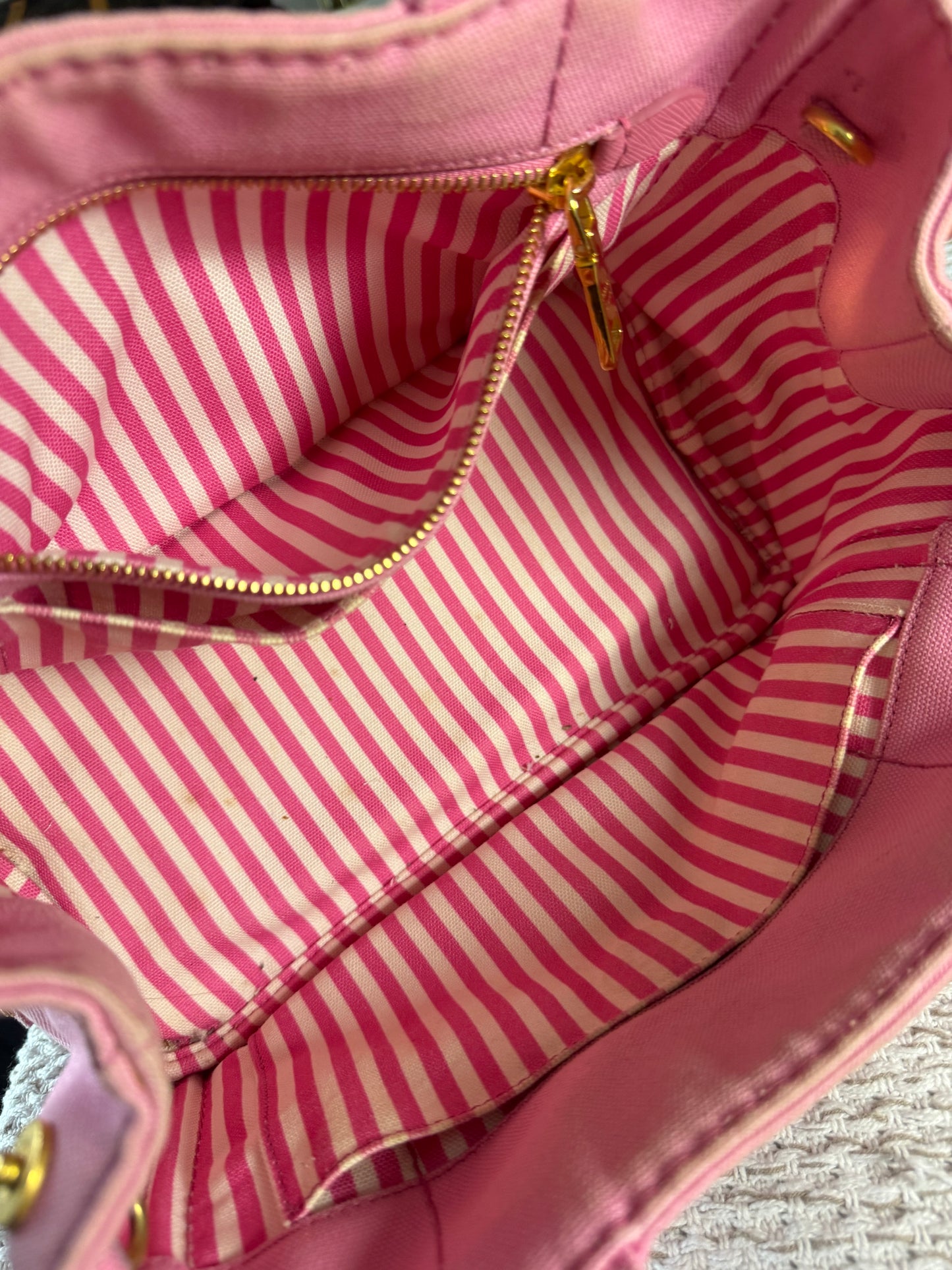 PRADA PINK CANAPA CANVAS LOGO-PRINT SMALL TOTE BAG