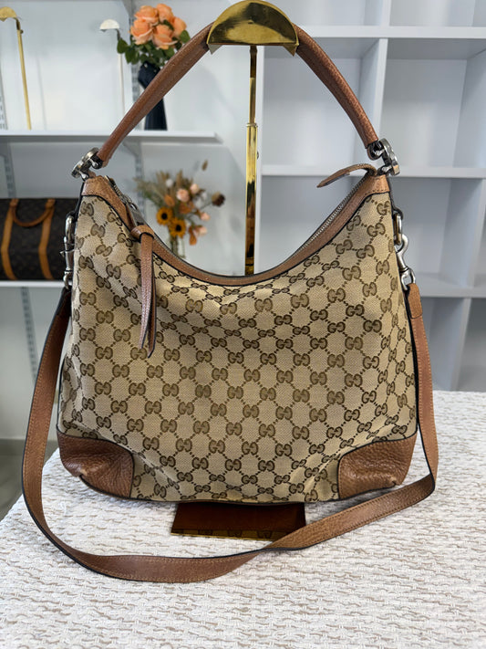 GUCCI BEIGE/BROWN GG CANVAS MISS GG ORIGINAL HOBO BAG