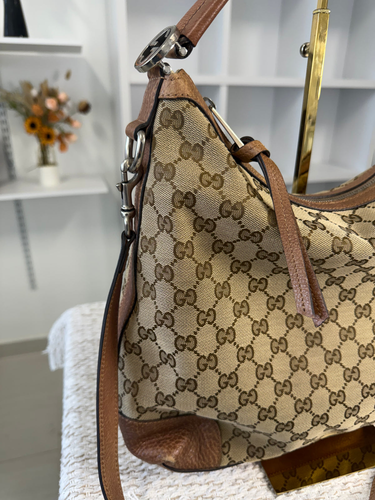 Beige/Brown GG Canvas Miss GG Original Hobo Bag