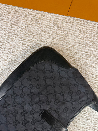 Vintage Jackie-O Black GG Canvas Leather Hobo Bag