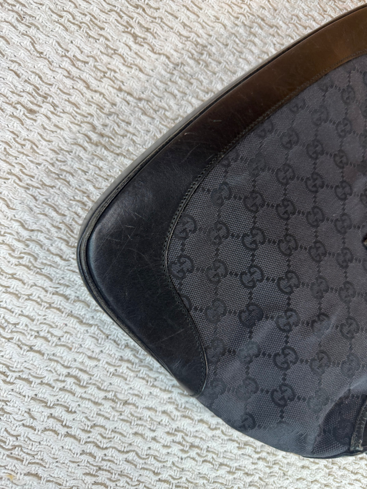 Vintage Jackie-O Black GG Canvas Leather Hobo Bag