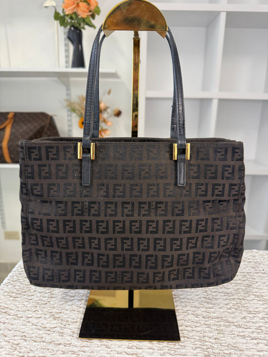 FENDI ZUCCHINO TOTE BAG BROWN FF CANVAS in Monogram