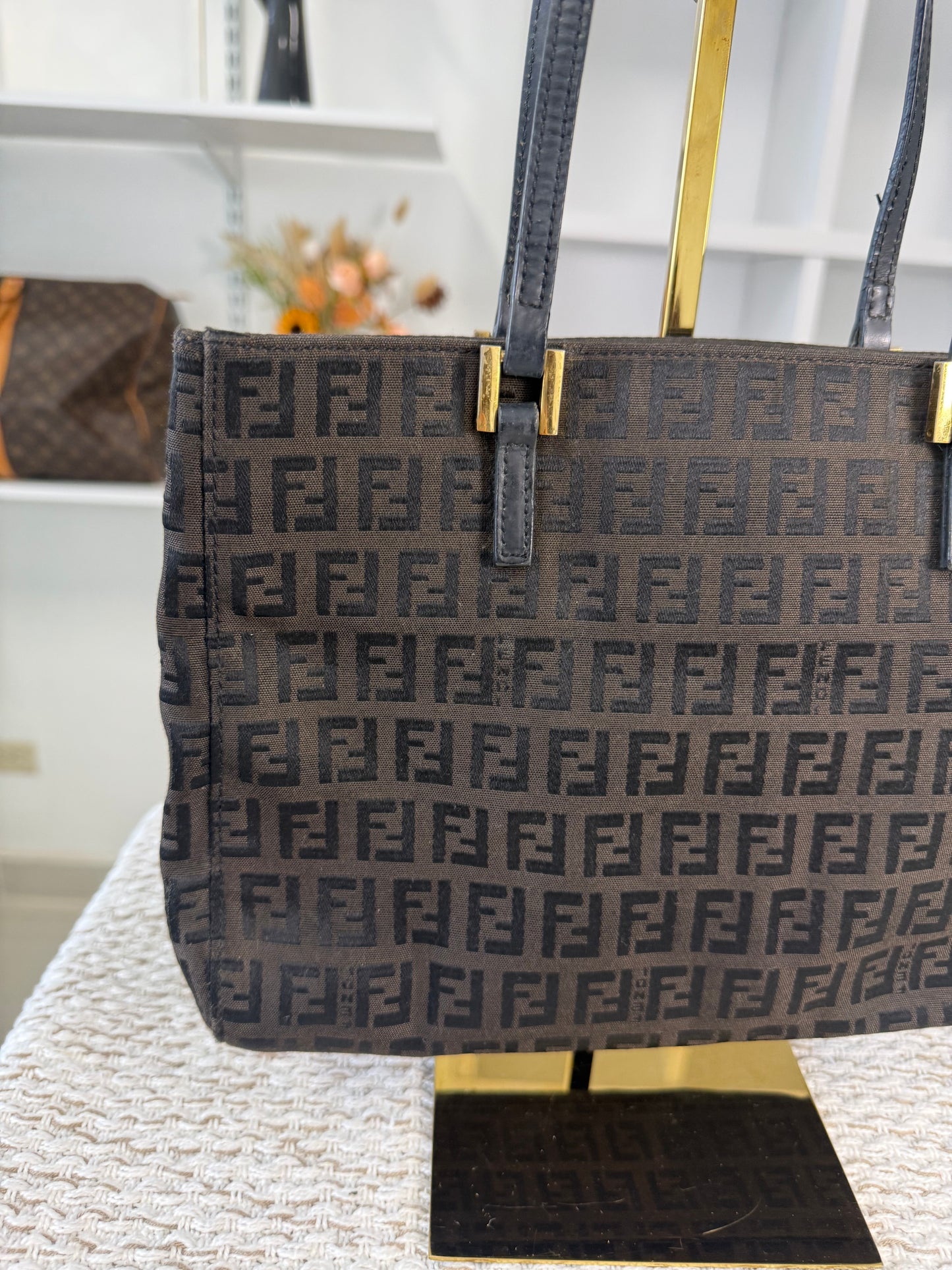 FENDI ZUCCHINO TOTE BAG BROWN FF CANVAS in Monogram
