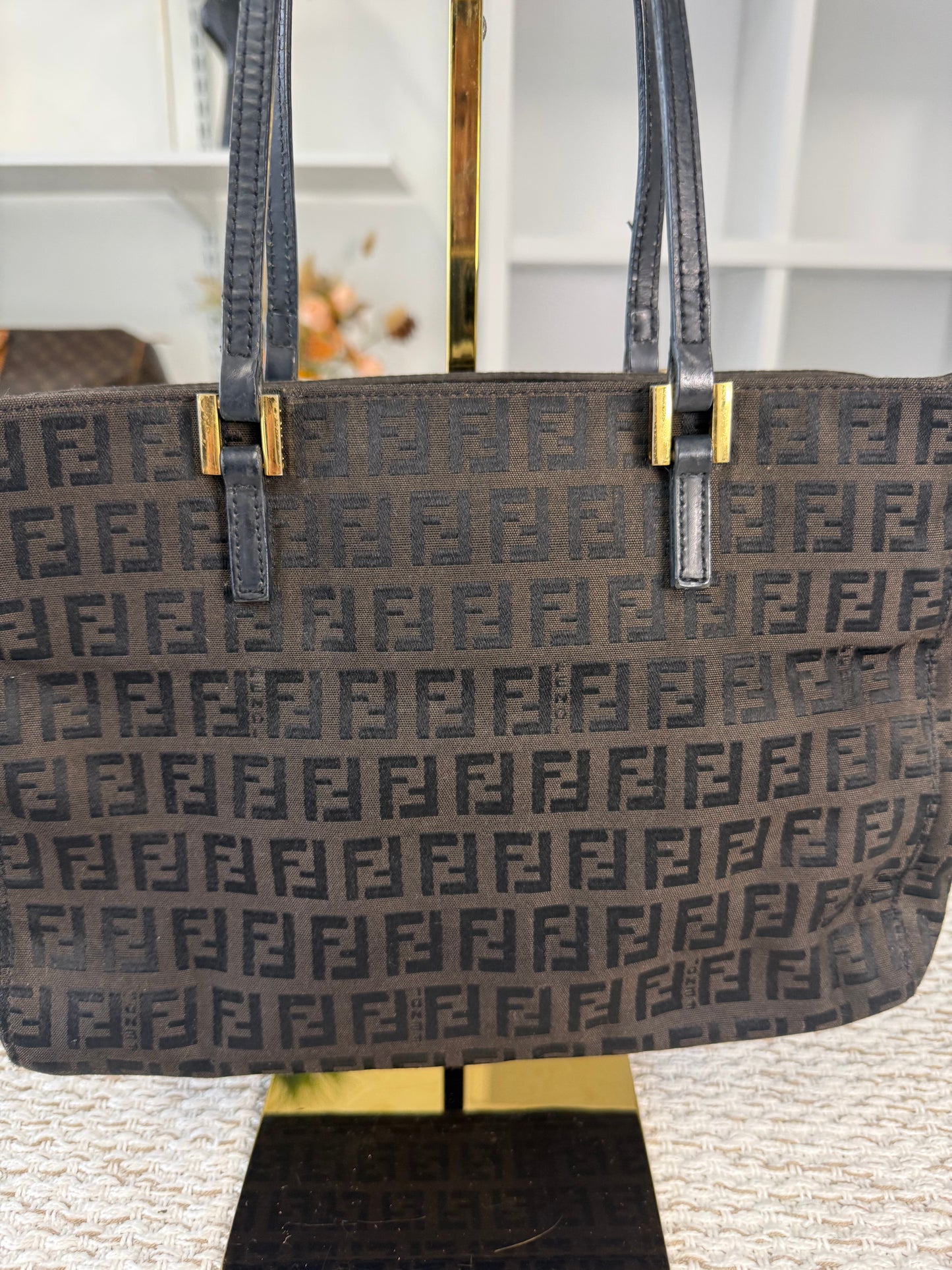 FENDI ZUCCHINO TOTE BAG BROWN FF CANVAS in Monogram
