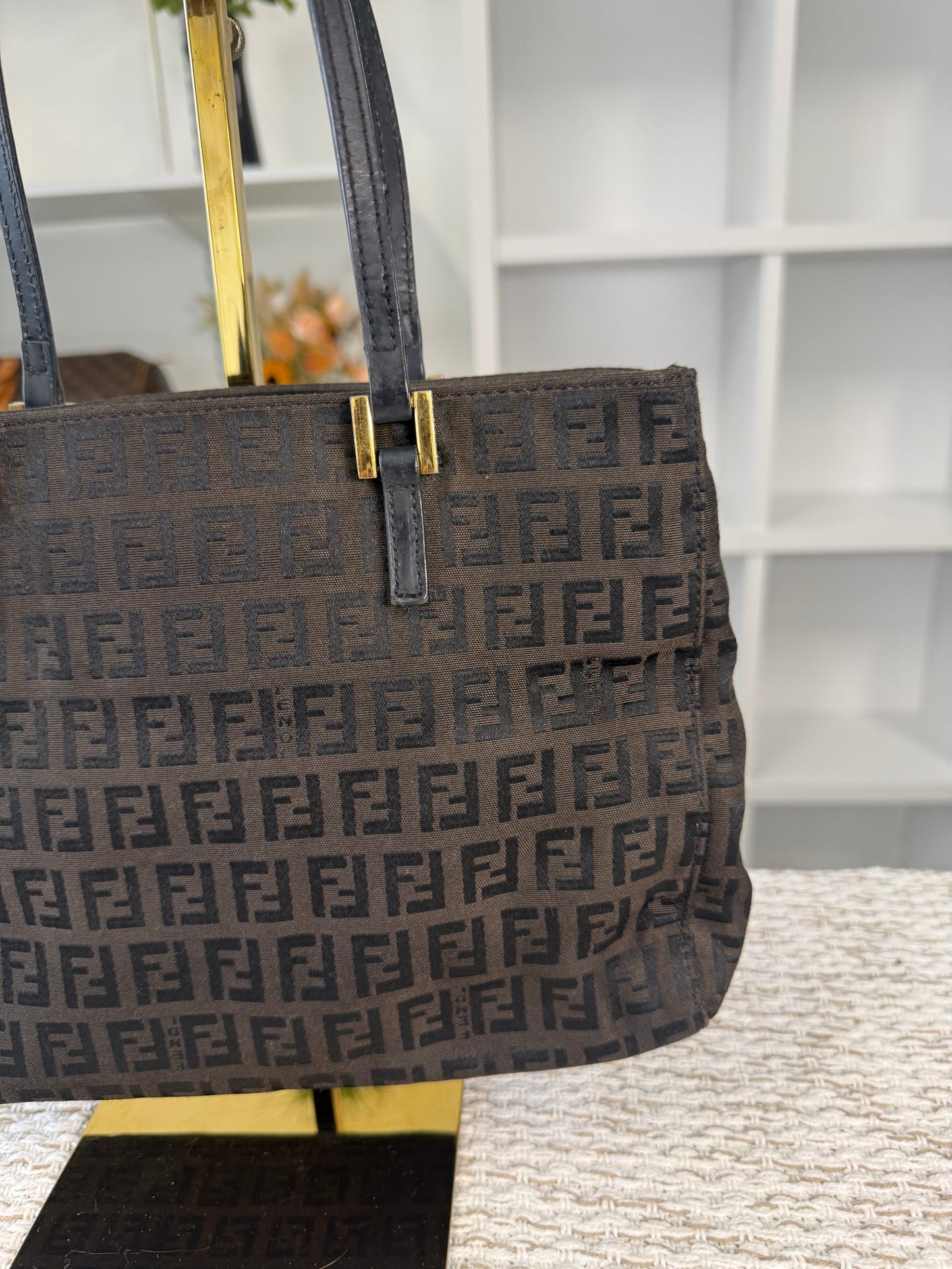 FENDI ZUCCHINO TOTE BAG BROWN FF CANVAS in Monogram