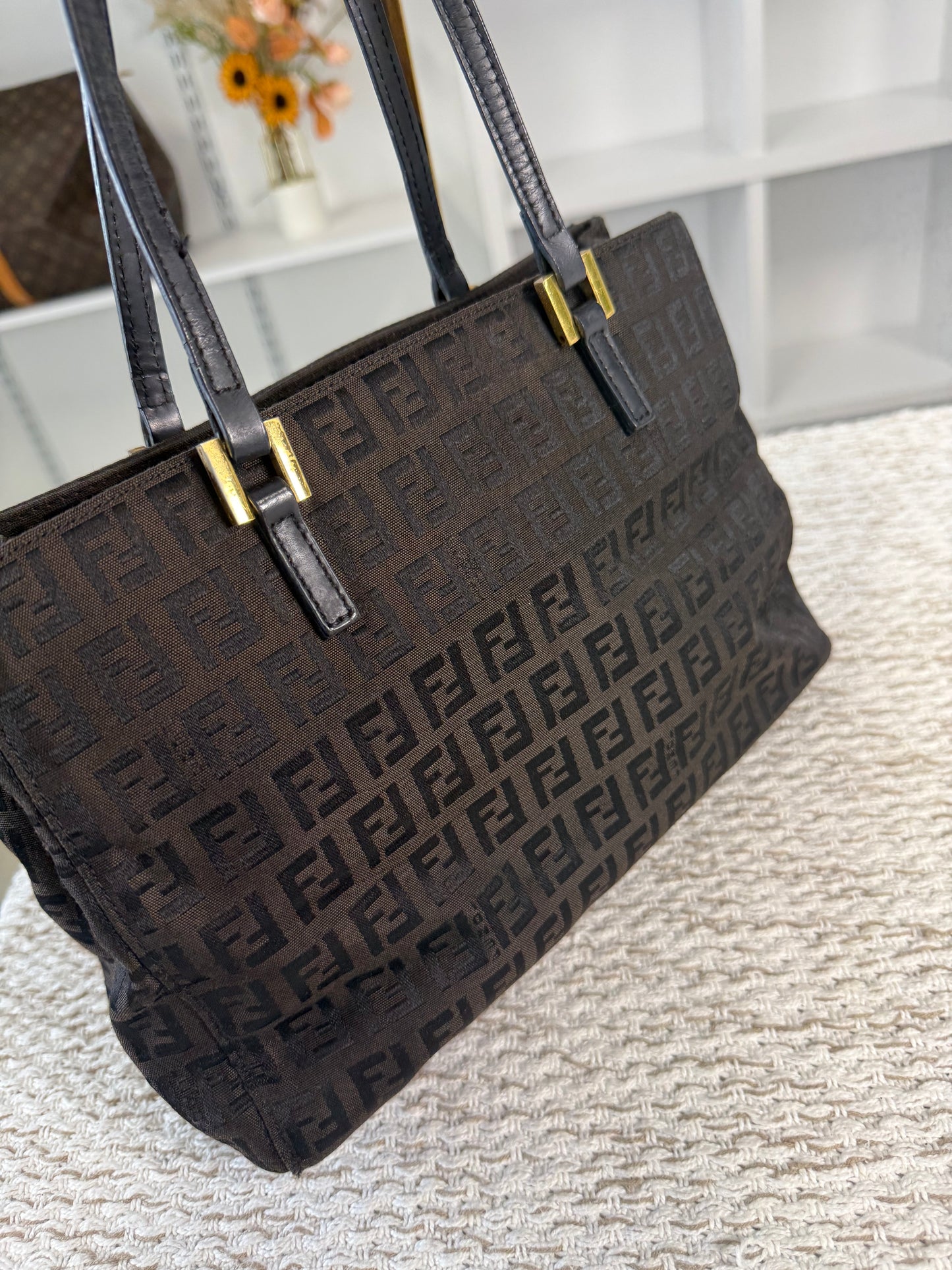 FENDI ZUCCHINO TOTE BAG BROWN FF CANVAS in Monogram