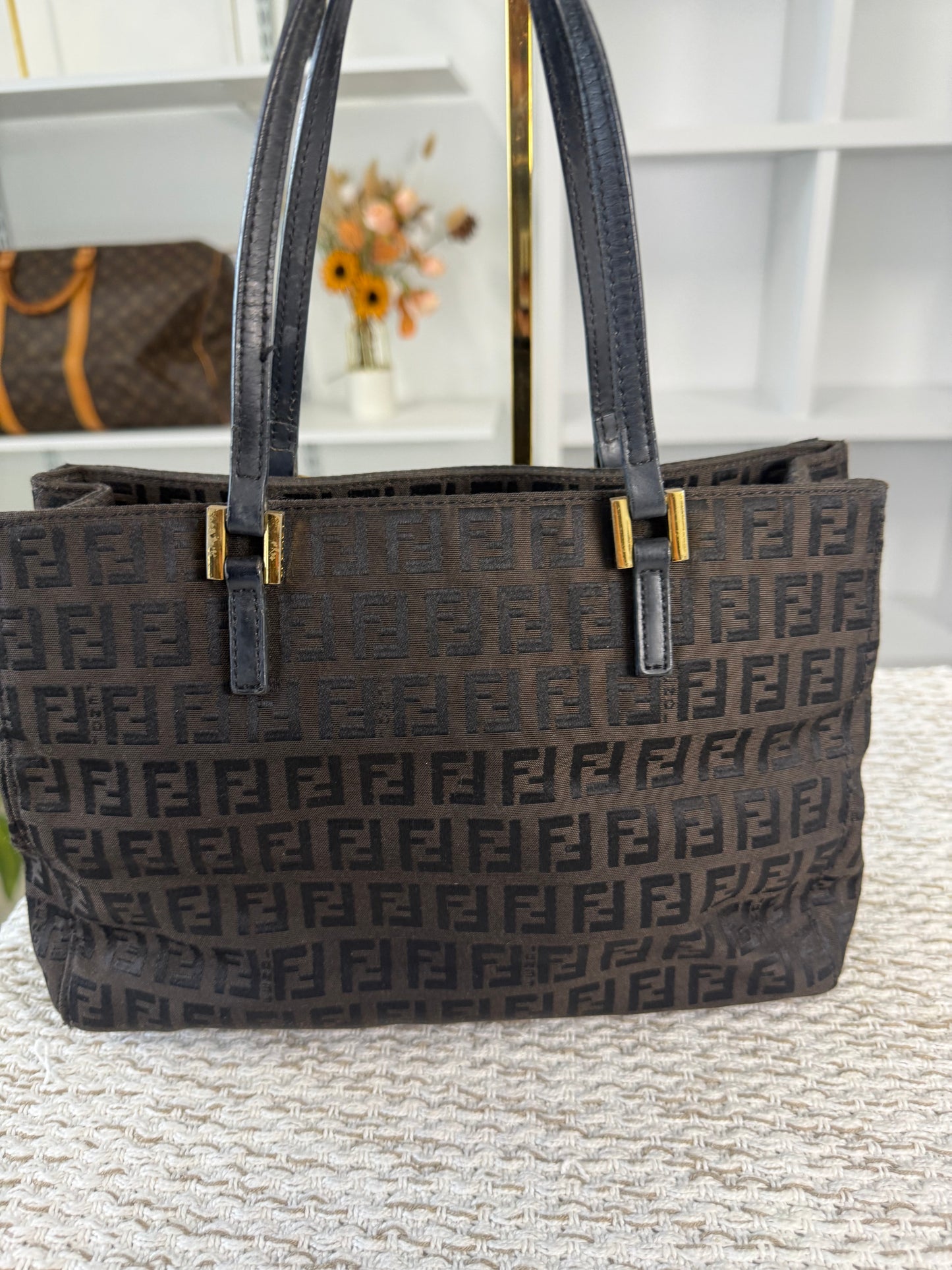 FENDI ZUCCHINO TOTE BAG BROWN FF CANVAS in Monogram