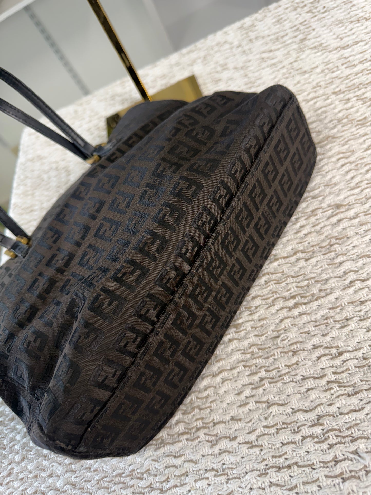 FENDI ZUCCHINO TOTE BAG BROWN FF CANVAS in Monogram