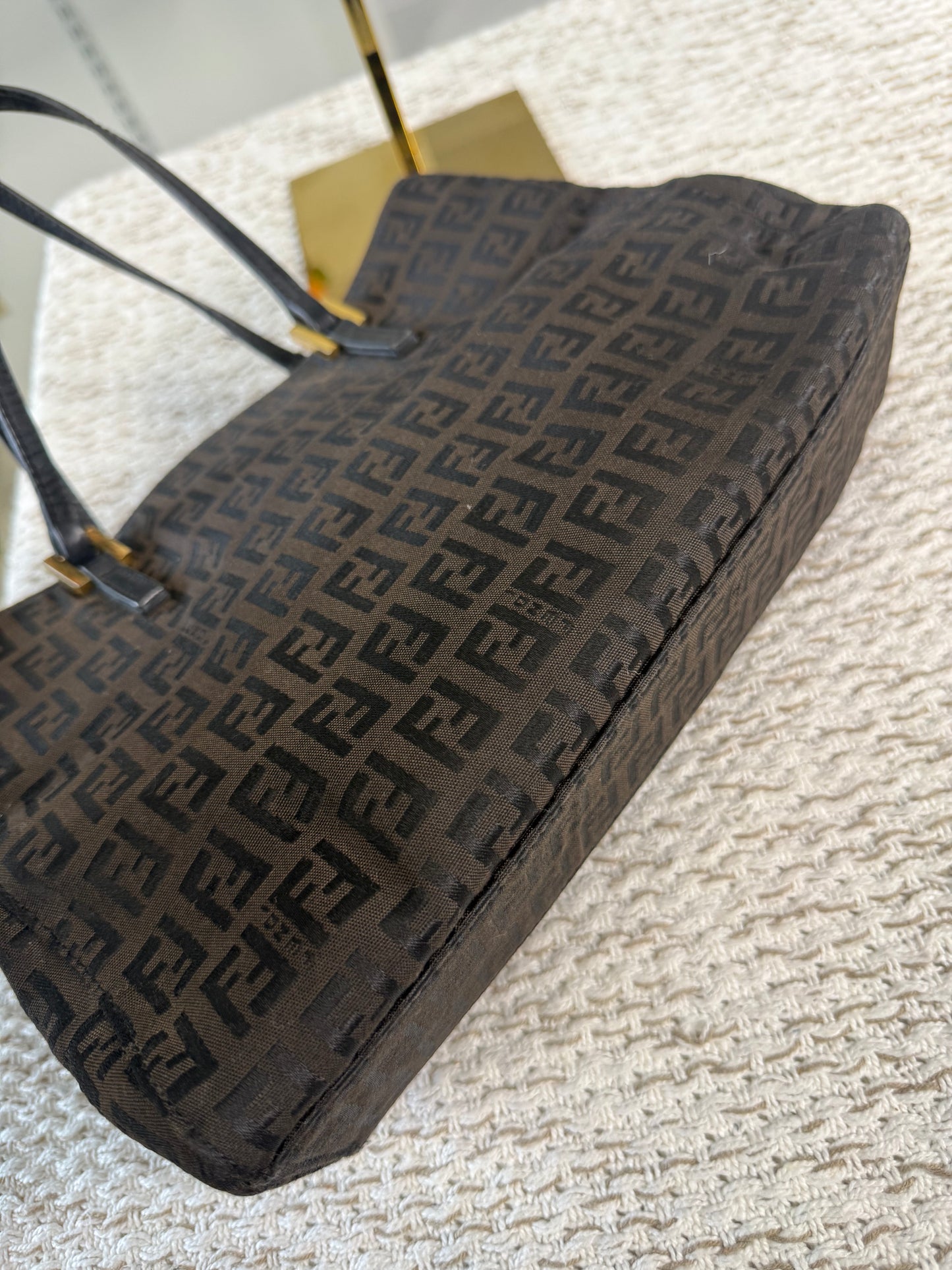 FENDI ZUCCHINO TOTE BAG BROWN FF CANVAS in Monogram