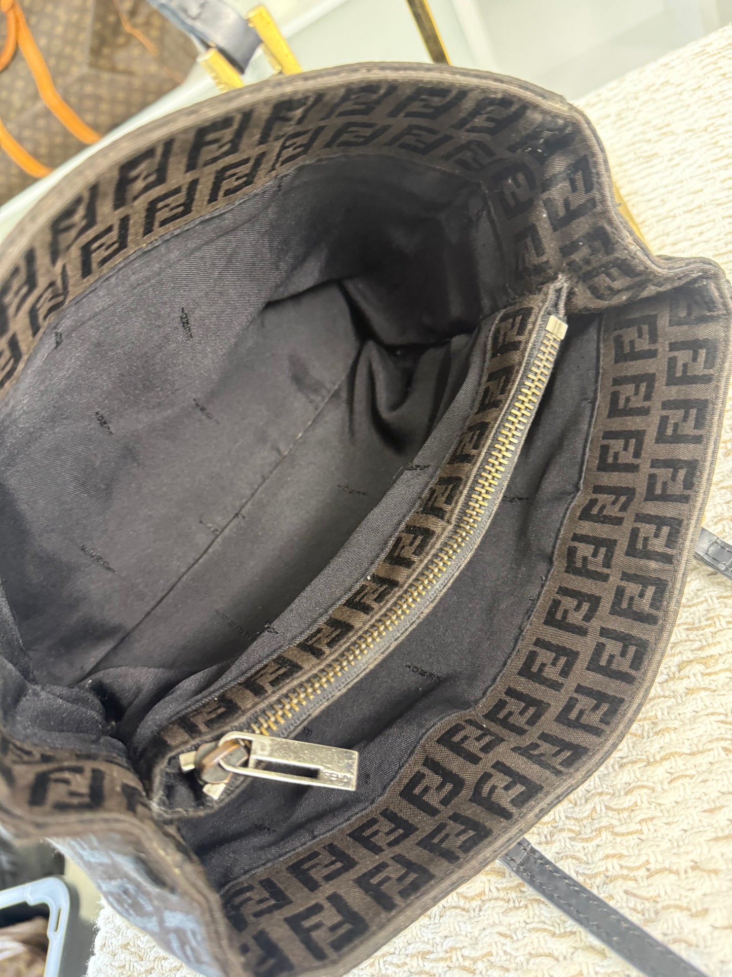FENDI ZUCCHINO TOTE BAG BROWN FF CANVAS in Monogram