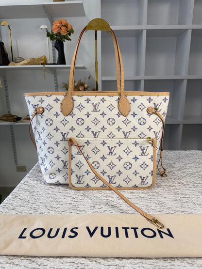 LOUIS VUITTON NEVERFULL MM NAUTICAL COLLECTION JACQUARD FABRIC WHITE/BEIGE