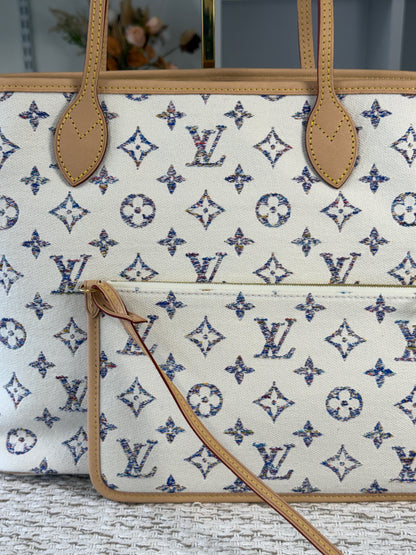 LOUIS VUITTON NEVERFULL MM NAUTICAL COLLECTION JACQUARD FABRIC WHITE/BEIGE