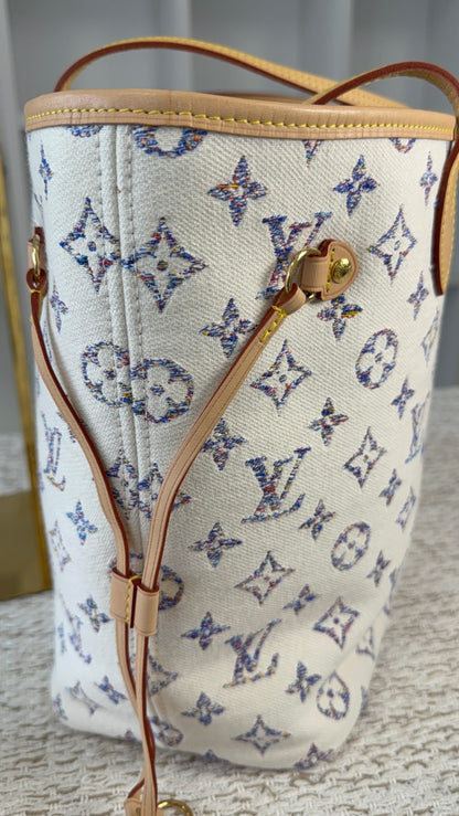LOUIS VUITTON NEVERFULL MM NAUTICAL COLLECTION JACQUARD FABRIC WHITE/BEIGE