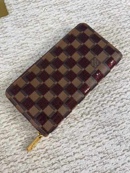 LOUIS VUITTON Zippy Wallet Damier Paillettes Red