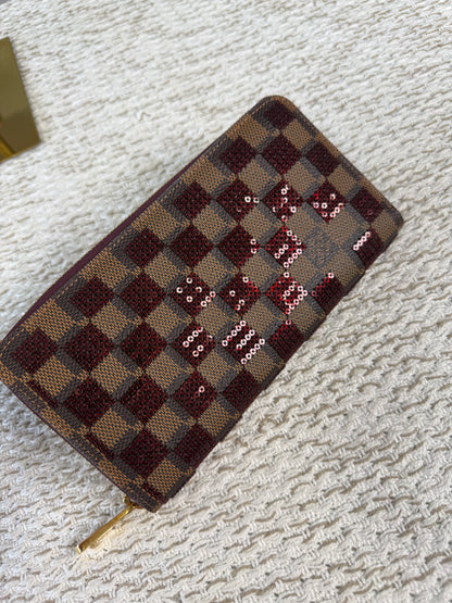 LOUIS VUITTON Zippy Wallet Damier Paillettes Red