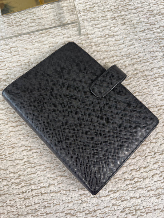 LOUIS VUITTON BLACK TAIGA LEATHER MEDIUM RING AGENDA / NOTEBOOK COVER