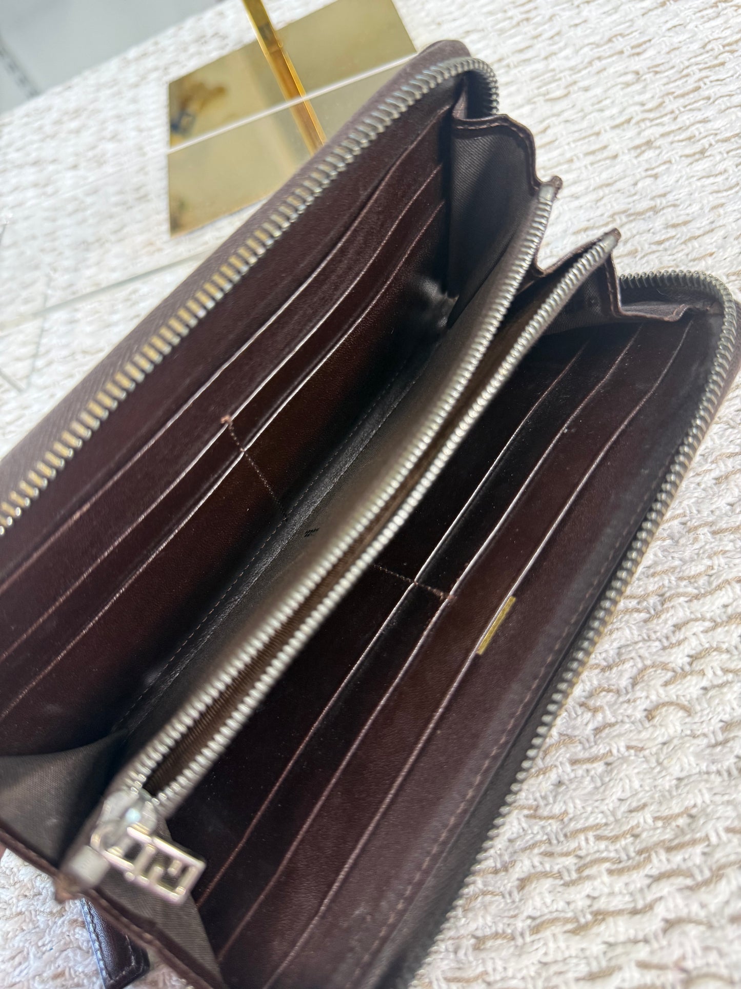 FENDI TOBACCO ZUCCA ZIP-AROUND LONG WALLET