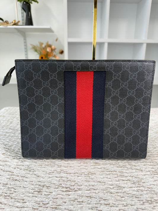 GUCCI GG SUPREME WEB POUCH CLUTCH BAG